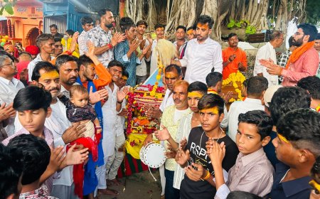 जलझूलनी ग्यारस के पर्व में शहर में निकाला रेवाडियो का जुलूस शाम के समय भगवान को करवाया जल विहार