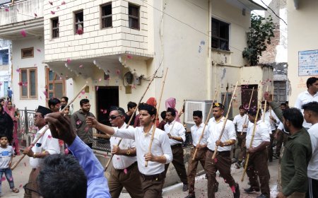 सरवाड़ में निकला विशाल पथ संचलन, स्वयं सेवकों ने मिलाए कदम से कदम, भारत माता की जय और वंदे मातरम के नारों से गूंज उठा शहर